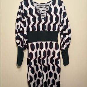 SHEIN Black and White Geometric Long Sleeve Dress